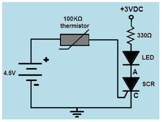 مدار آشکارساز گرما با استفاده از SCR و LED